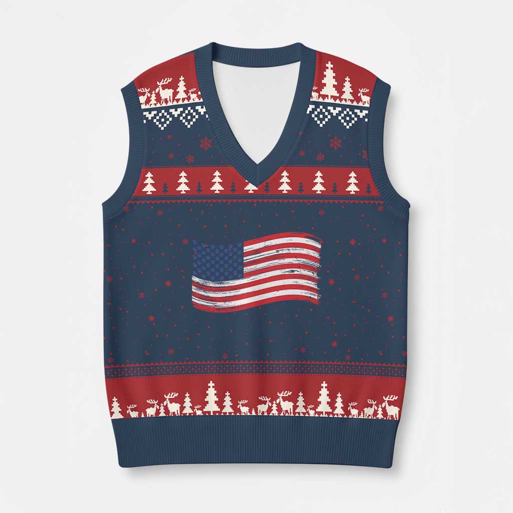 Vintage Patriotic American Flag Dog And Cat Paw V-Neck Knit Sweater Vest Gift For Pet Lover