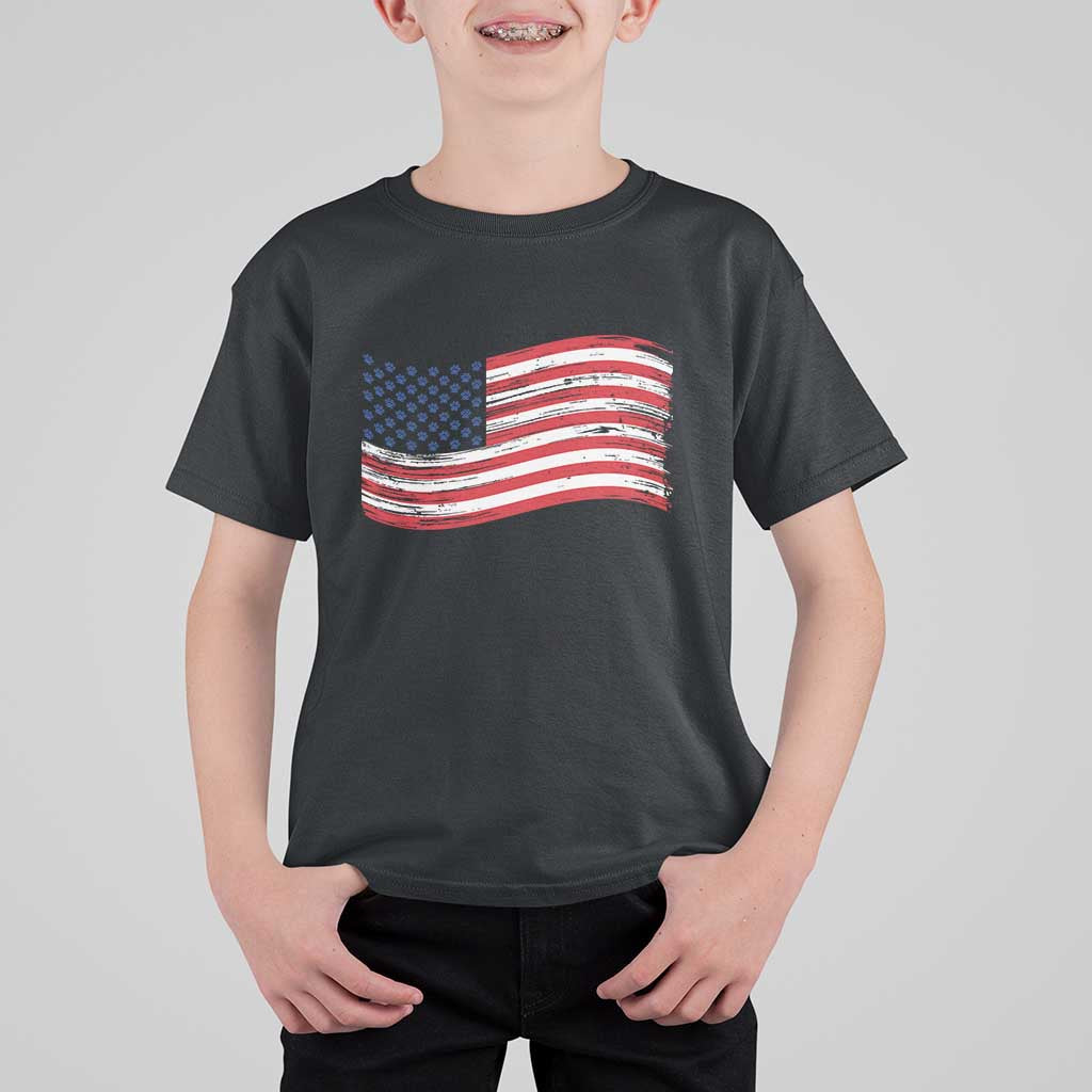 Vintage Patriotic American Flag Dog And Cat Paw T Shirt For Kid Gift For Pet Lover