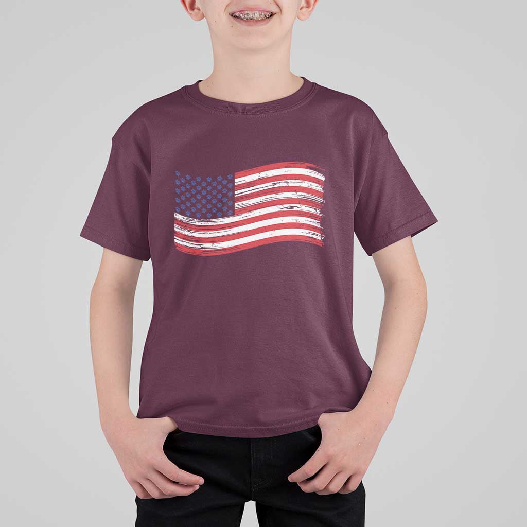 Vintage Patriotic American Flag Dog And Cat Paw T Shirt For Kid Gift For Pet Lover