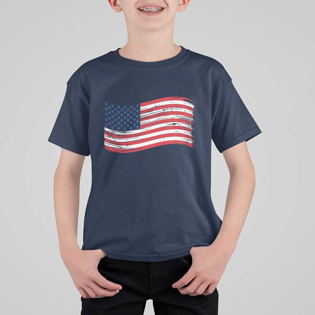 Vintage Patriotic American Flag Dog And Cat Paw T Shirt For Kid Gift For Pet Lover