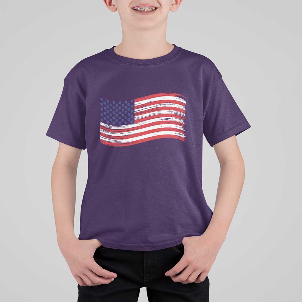 Vintage Patriotic American Flag Dog And Cat Paw T Shirt For Kid Gift For Pet Lover