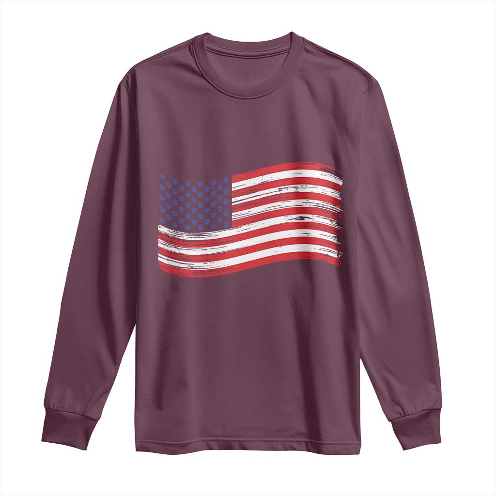 Vintage Patriotic American Flag Dog And Cat Paw Long Sleeve Shirt Gift For Pet Lover
