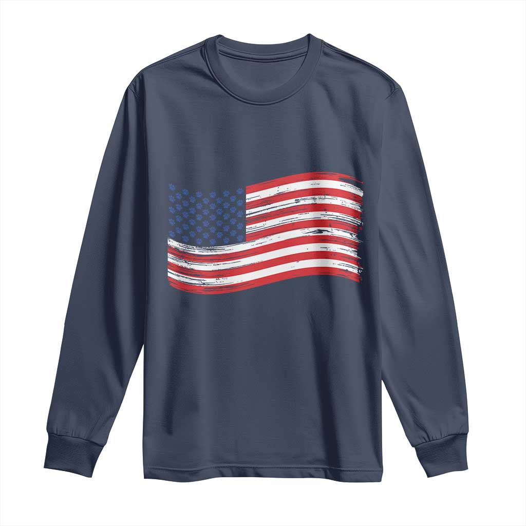Vintage Patriotic American Flag Dog And Cat Paw Long Sleeve Shirt Gift For Pet Lover