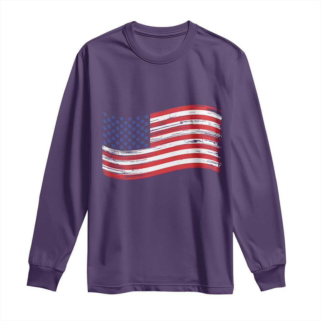 Vintage Patriotic American Flag Dog And Cat Paw Long Sleeve Shirt Gift For Pet Lover