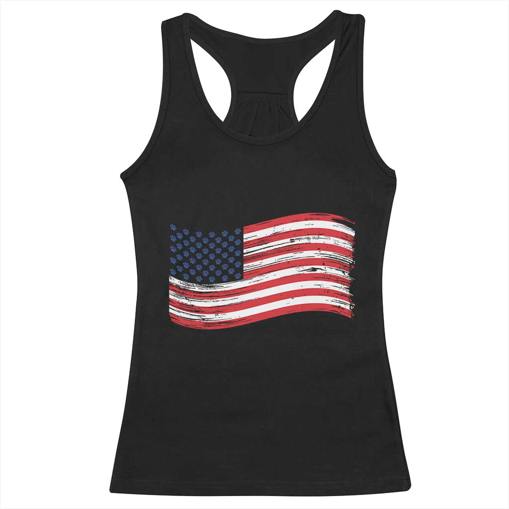 Vintage Patriotic American Flag Dog And Cat Paw Racerback Tank Top Gift For Pet Lover