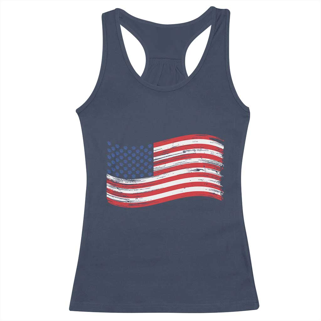 Vintage Patriotic American Flag Dog And Cat Paw Racerback Tank Top Gift For Pet Lover