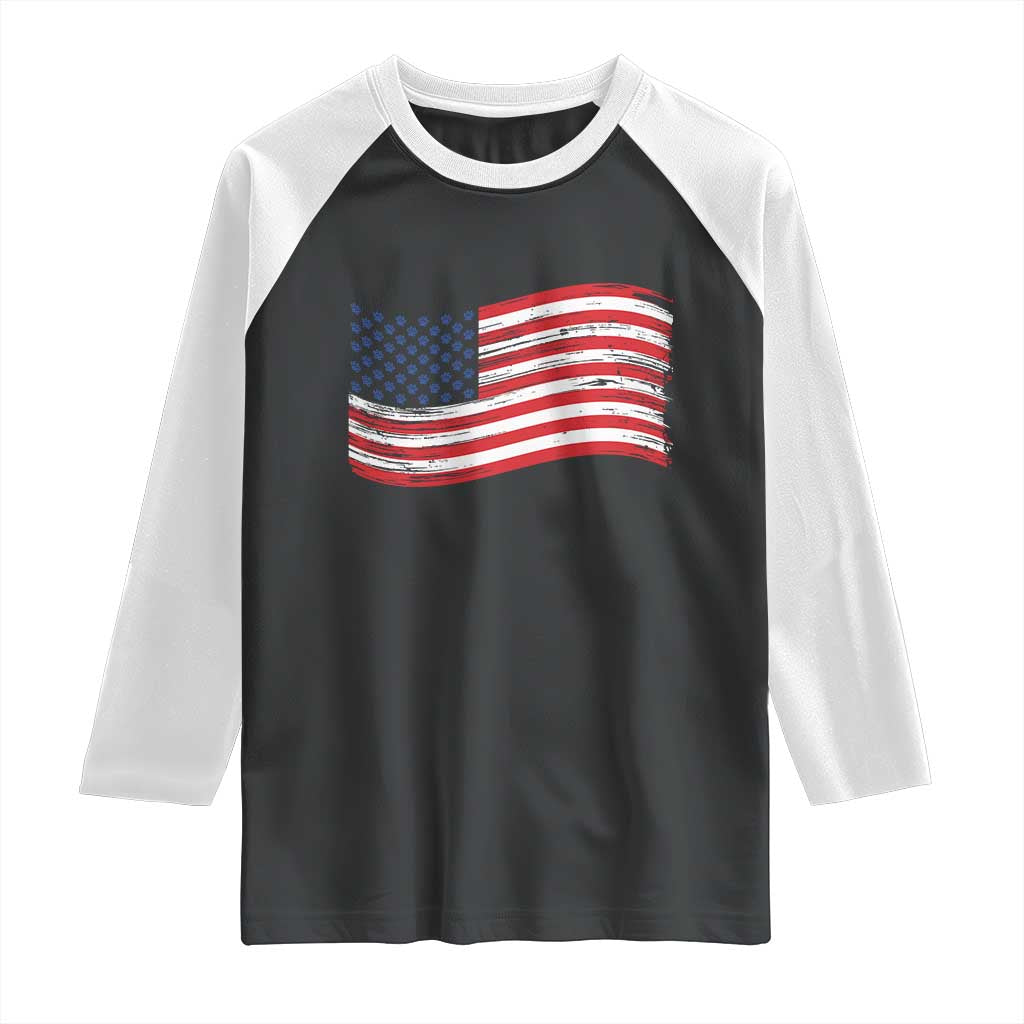 Vintage Patriotic American Flag Dog And Cat Paw Raglan Shirt Gift For Pet Lover