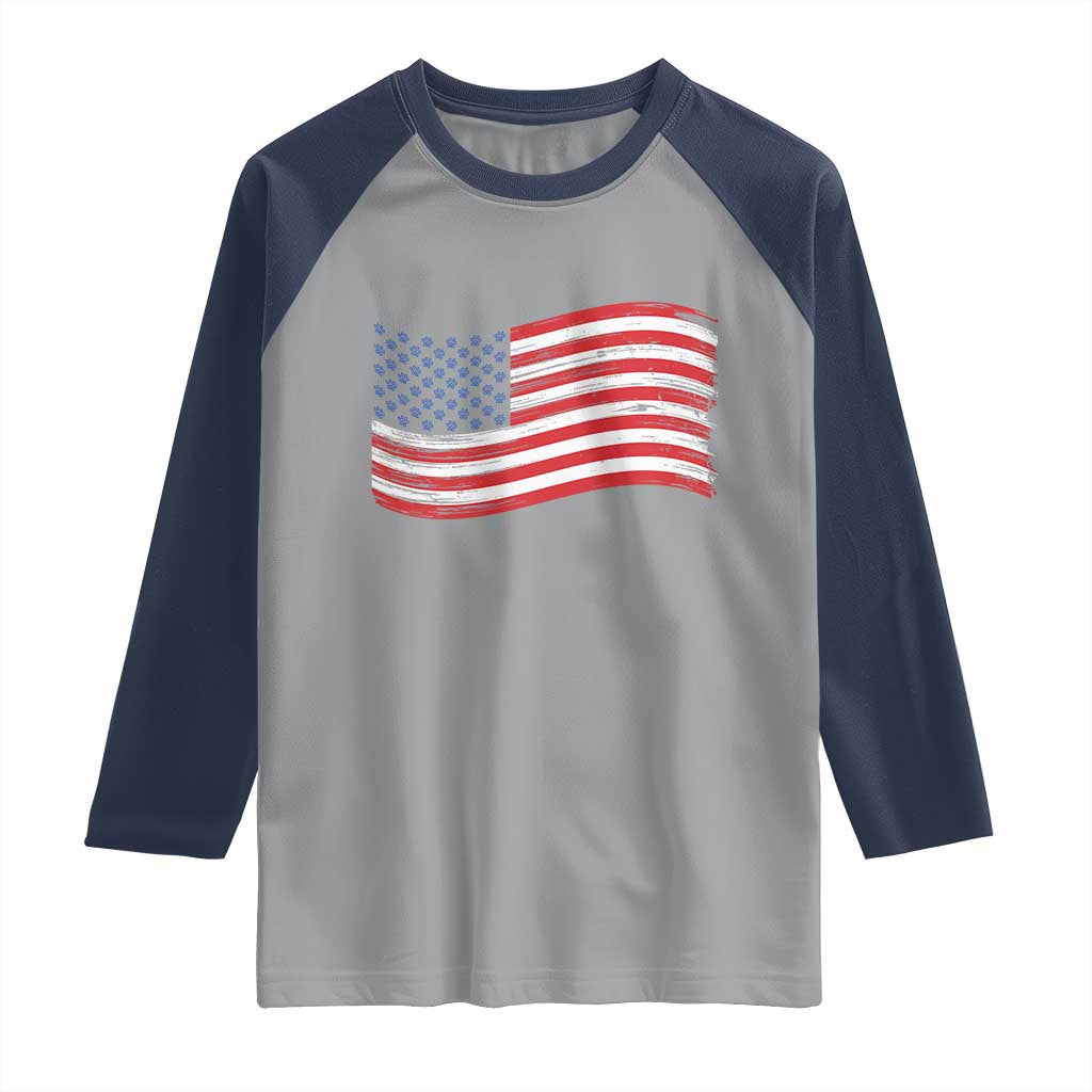 Vintage Patriotic American Flag Dog And Cat Paw Raglan Shirt Gift For Pet Lover