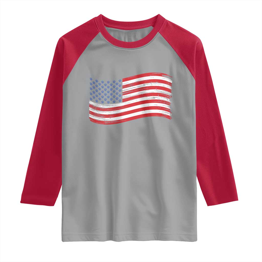 Vintage Patriotic American Flag Dog And Cat Paw Raglan Shirt Gift For Pet Lover