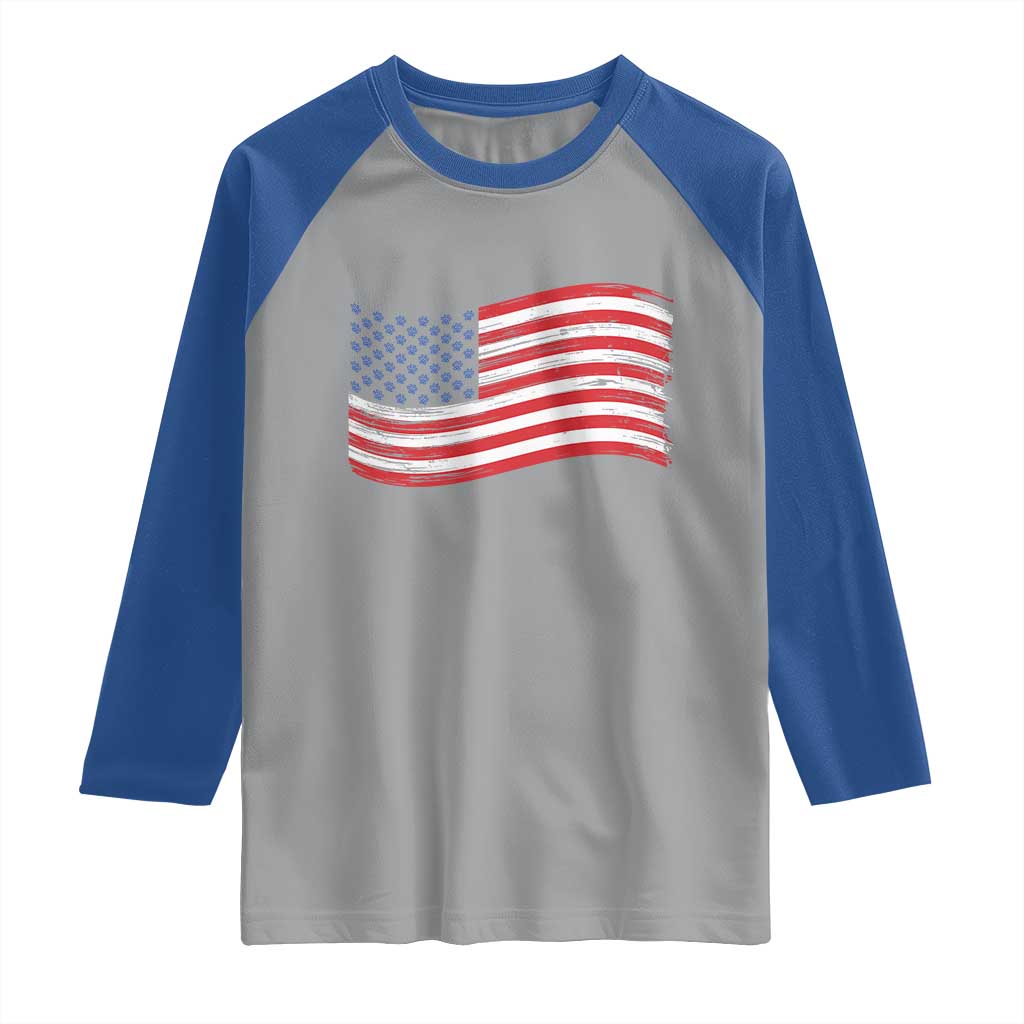 Vintage Patriotic American Flag Dog And Cat Paw Raglan Shirt Gift For Pet Lover