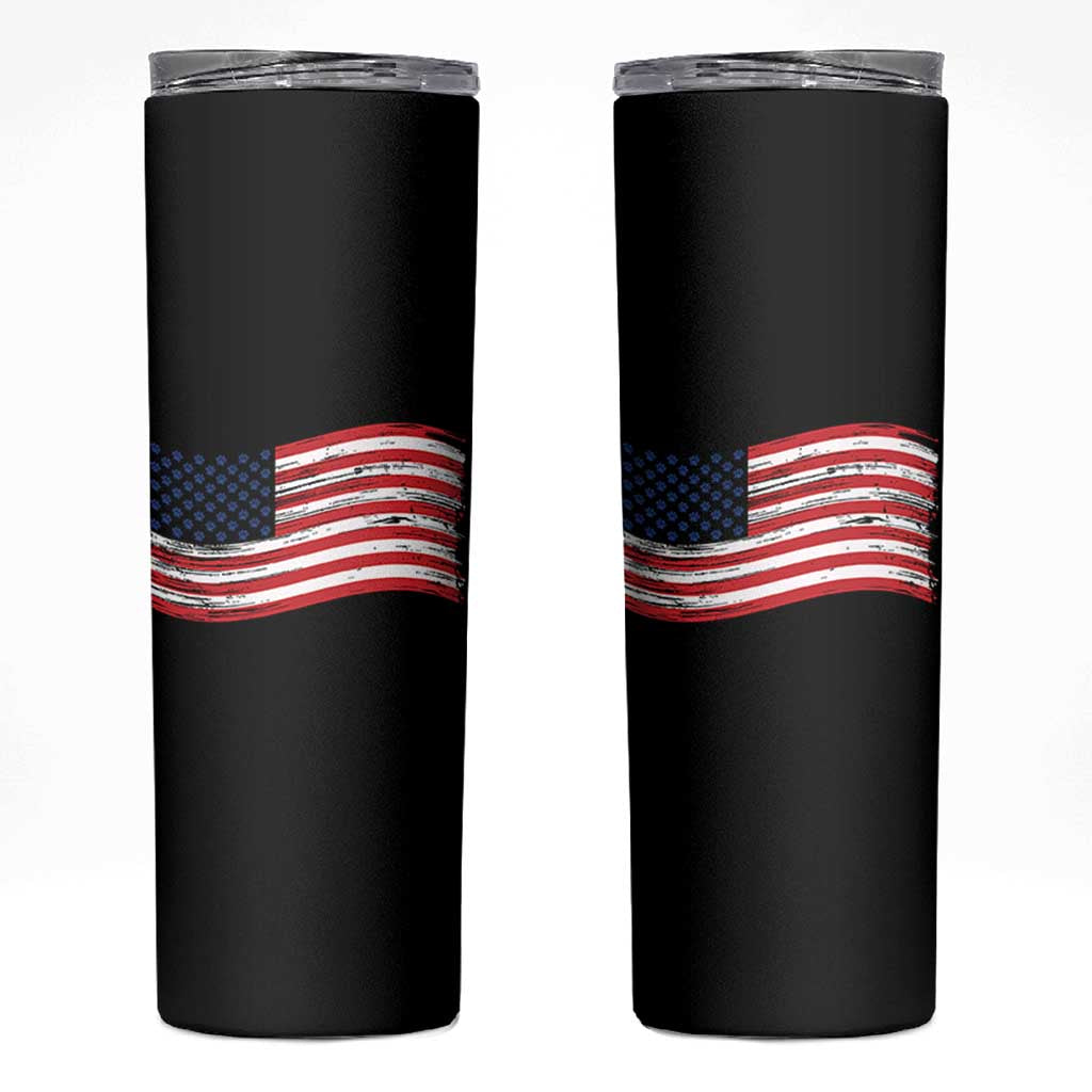 Vintage Patriotic American Flag Dog And Cat Paw Skinny Tumbler Gift For Pet Lover