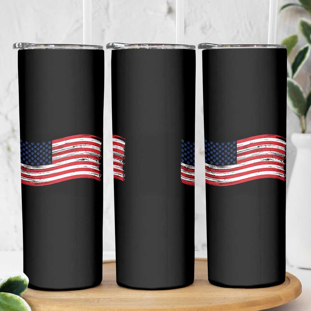 Vintage Patriotic American Flag Dog And Cat Paw Skinny Tumbler Gift For Pet Lover