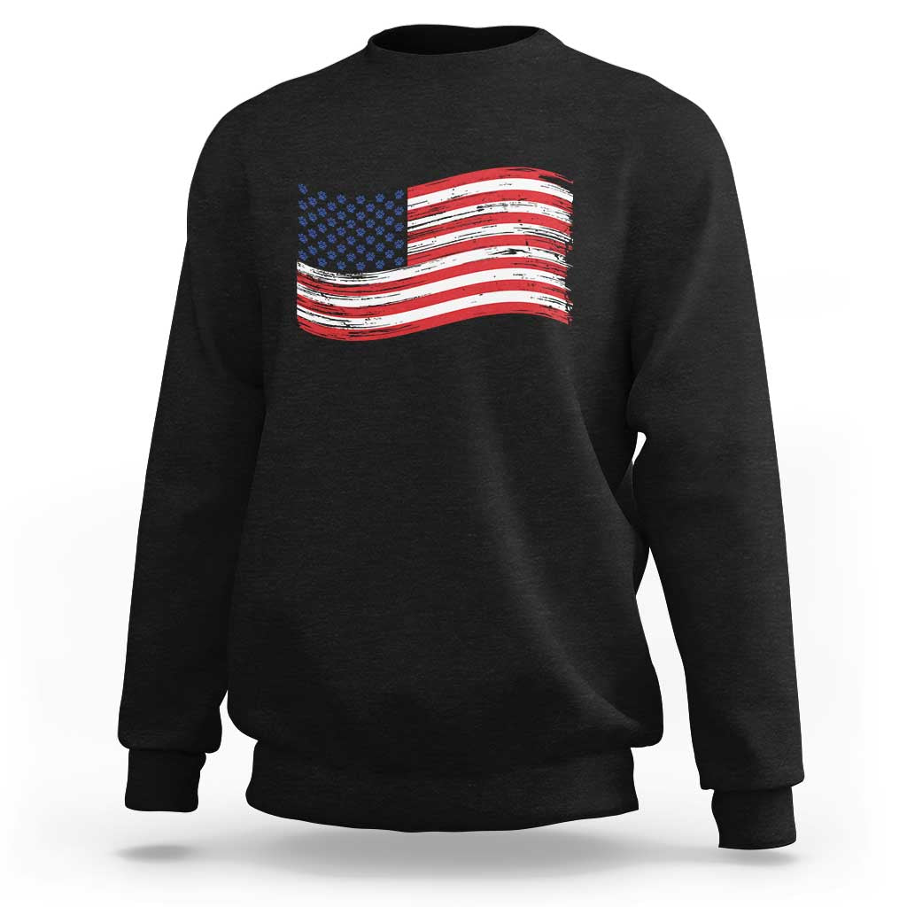 Vintage Patriotic American Flag Dog And Cat Paw Sweatshirt Gift For Pet Lover