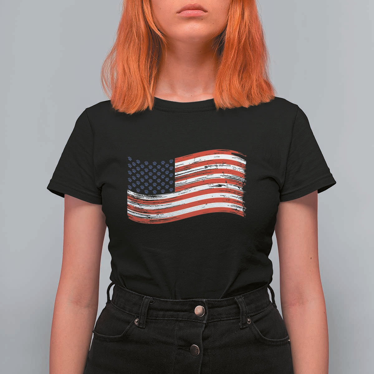 Vintage Patriotic American Flag Dog And Cat Paw T Shirt For Women Gift For Pet Lover