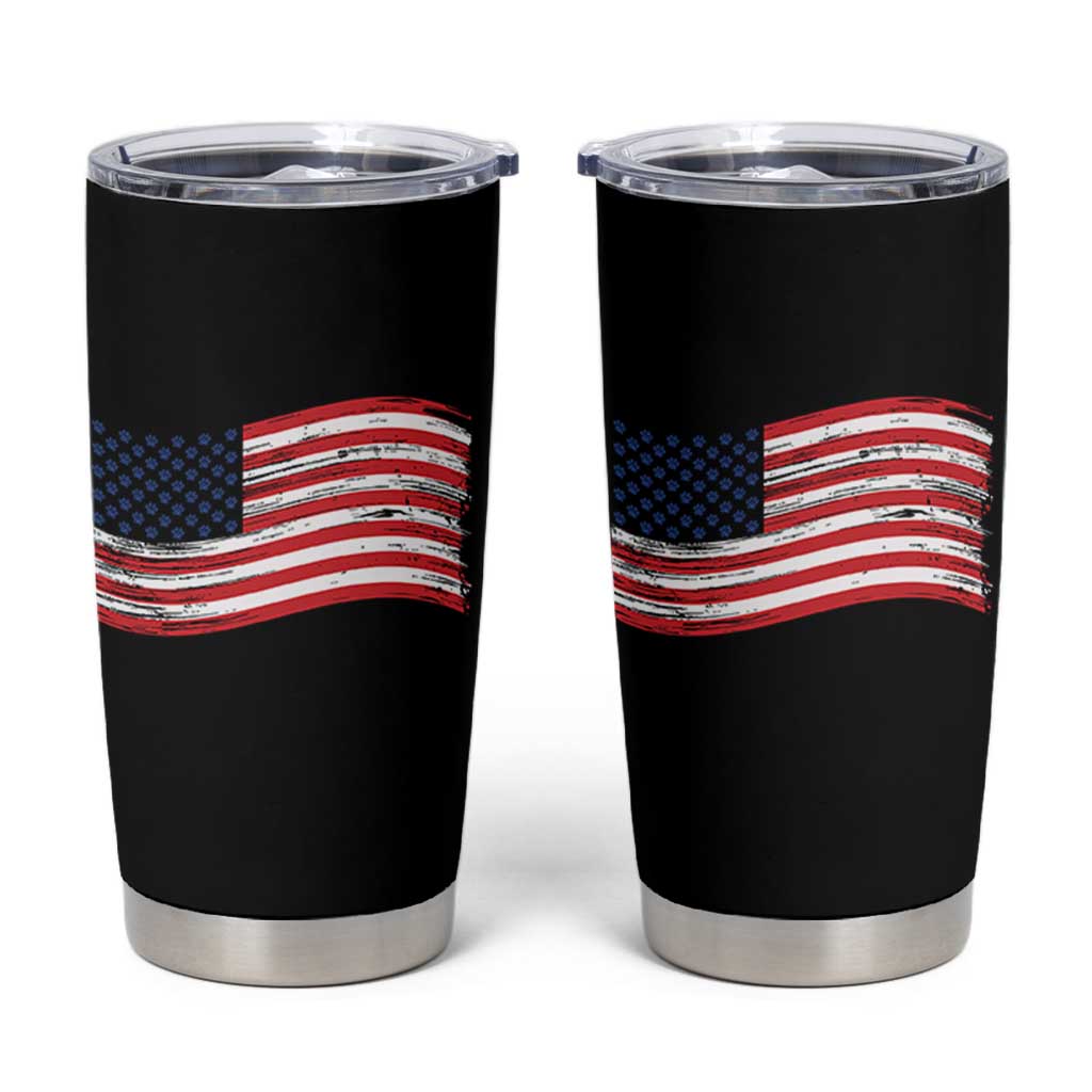 Vintage Patriotic American Flag Dog And Cat Paw Tumbler Cup Gift For Pet Lover