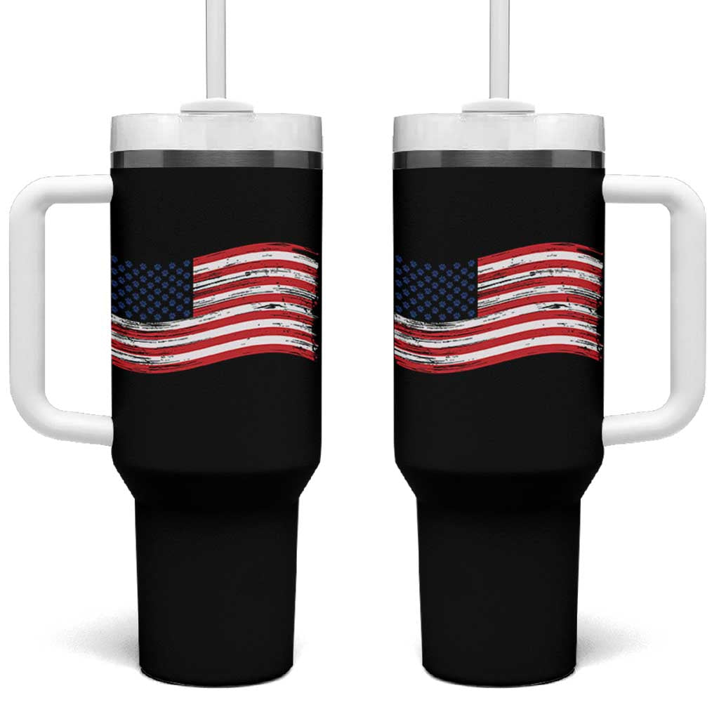 Vintage Patriotic American Flag Dog And Cat Paw Tumbler With Handle Gift For Pet Lover