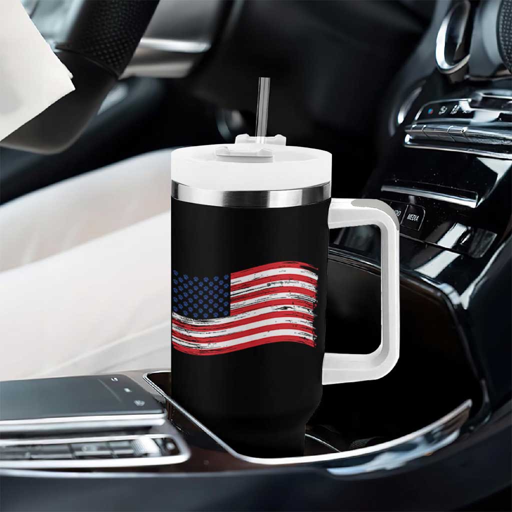 Vintage Patriotic American Flag Dog And Cat Paw Tumbler With Handle Gift For Pet Lover