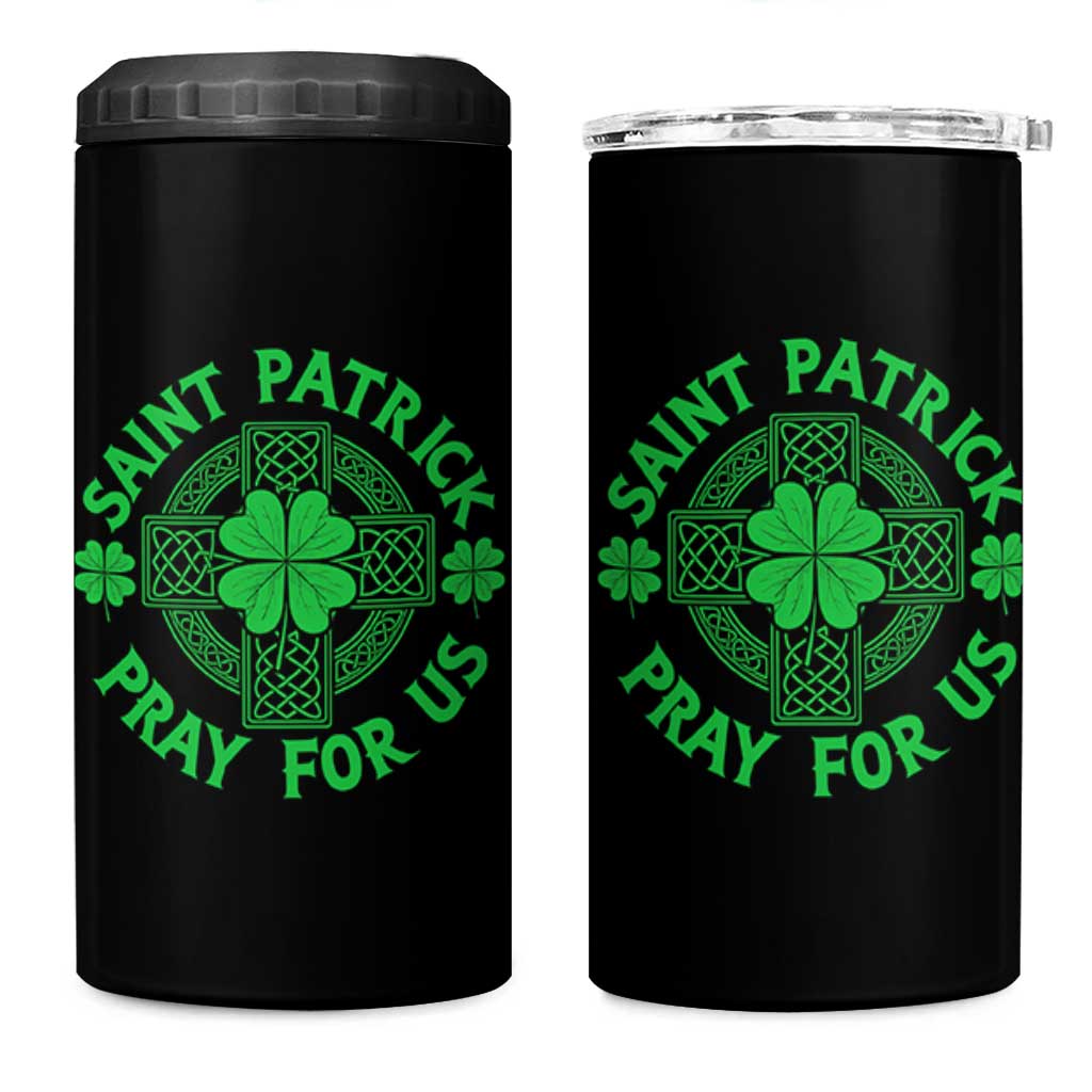 Saint Patrick Pray For Us 4 in 1 Can Cooler Tumbler St Patricks Day Celtic Cross
