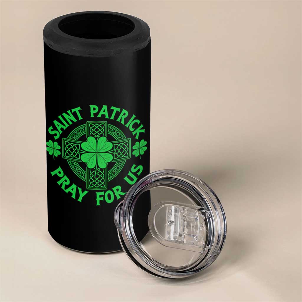 Saint Patrick Pray For Us 4 in 1 Can Cooler Tumbler St Patricks Day Celtic Cross