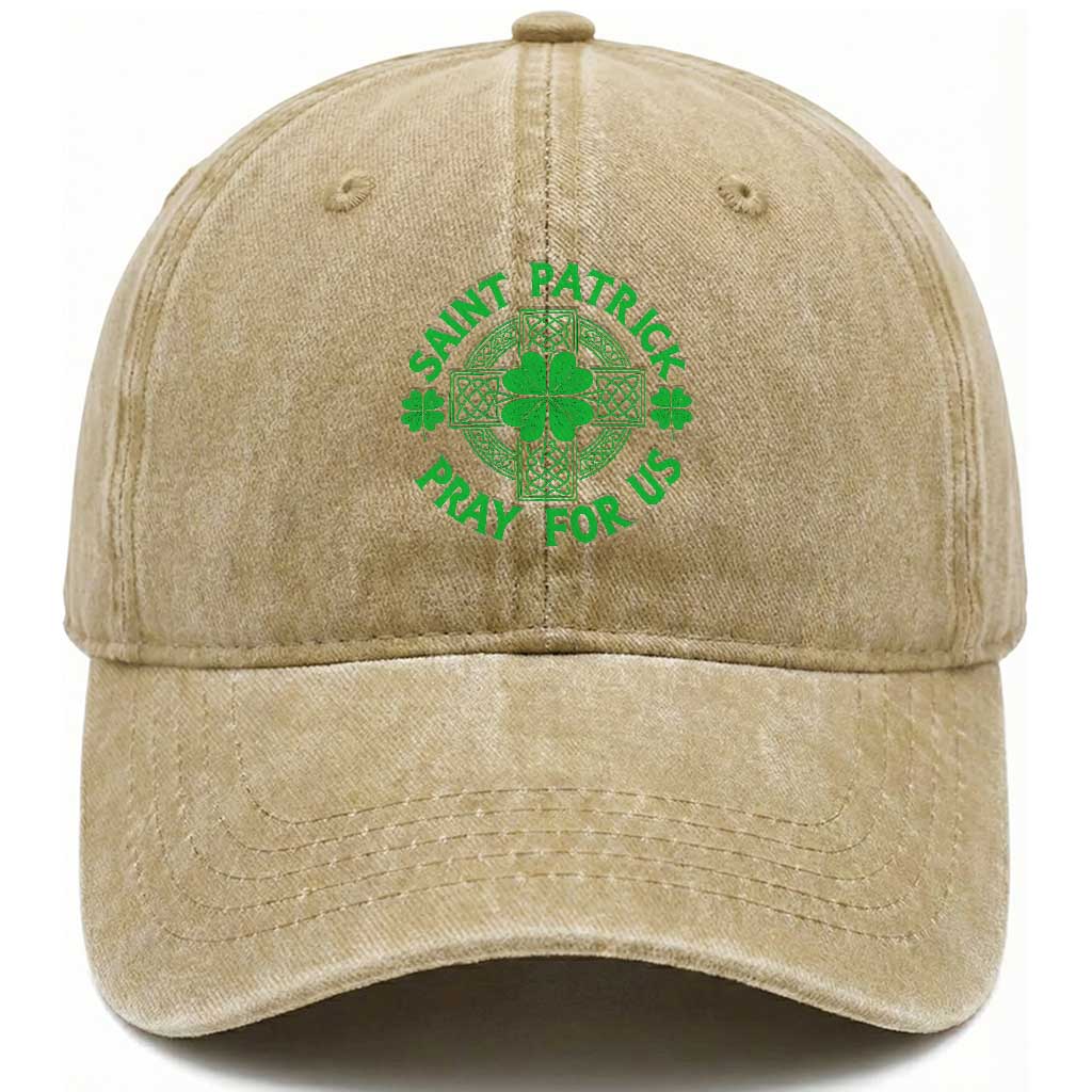 Saint Patrick Pray For Us Washed Cotton Baseball Cap St Patricks Day Celtic Cross
