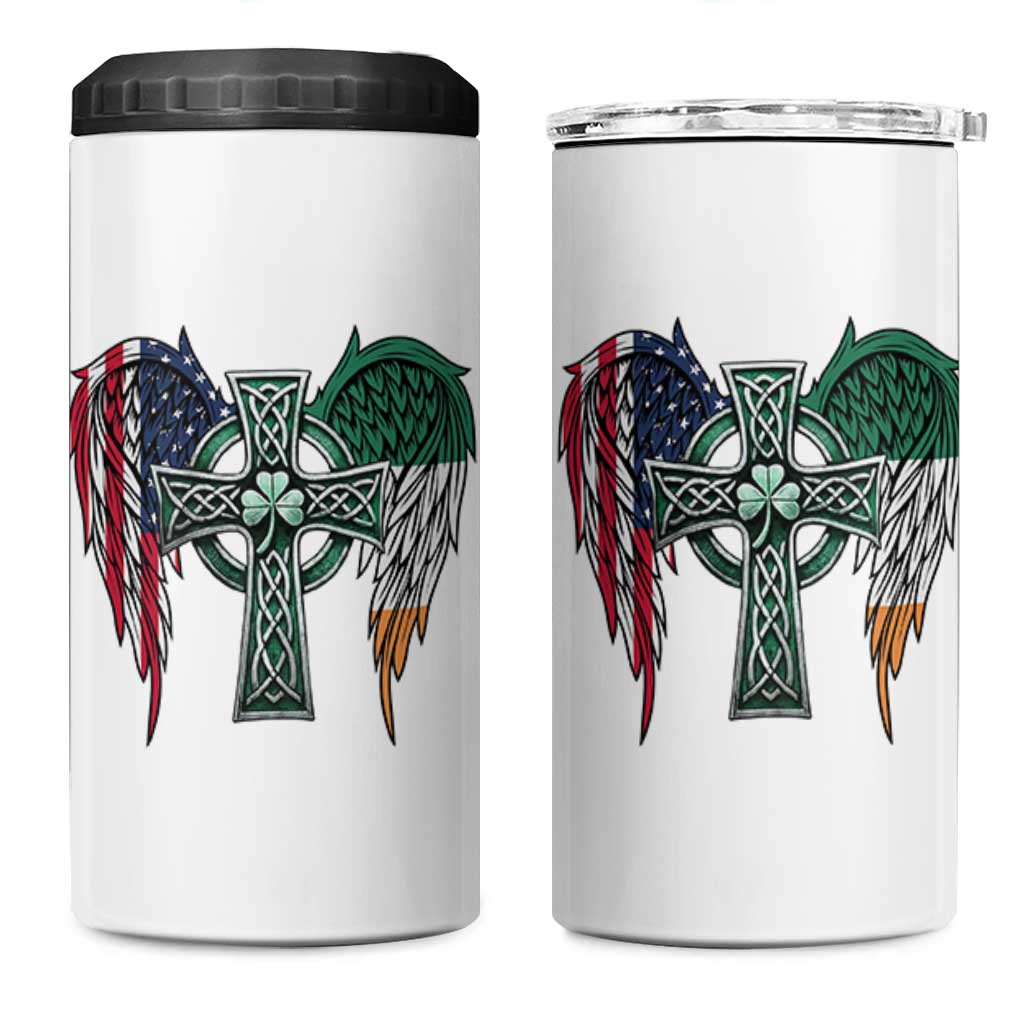 Patriotic Irish American Cross 4 in 1 Can Cooler Tumbler St Patricks Day Religious Gift