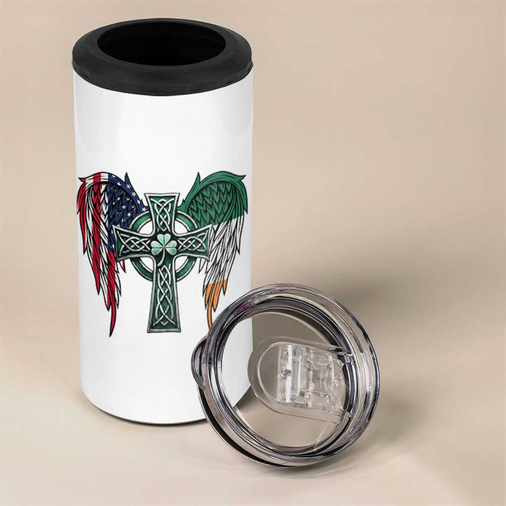 Patriotic Irish American Cross 4 in 1 Can Cooler Tumbler St Patricks Day Religious Gift