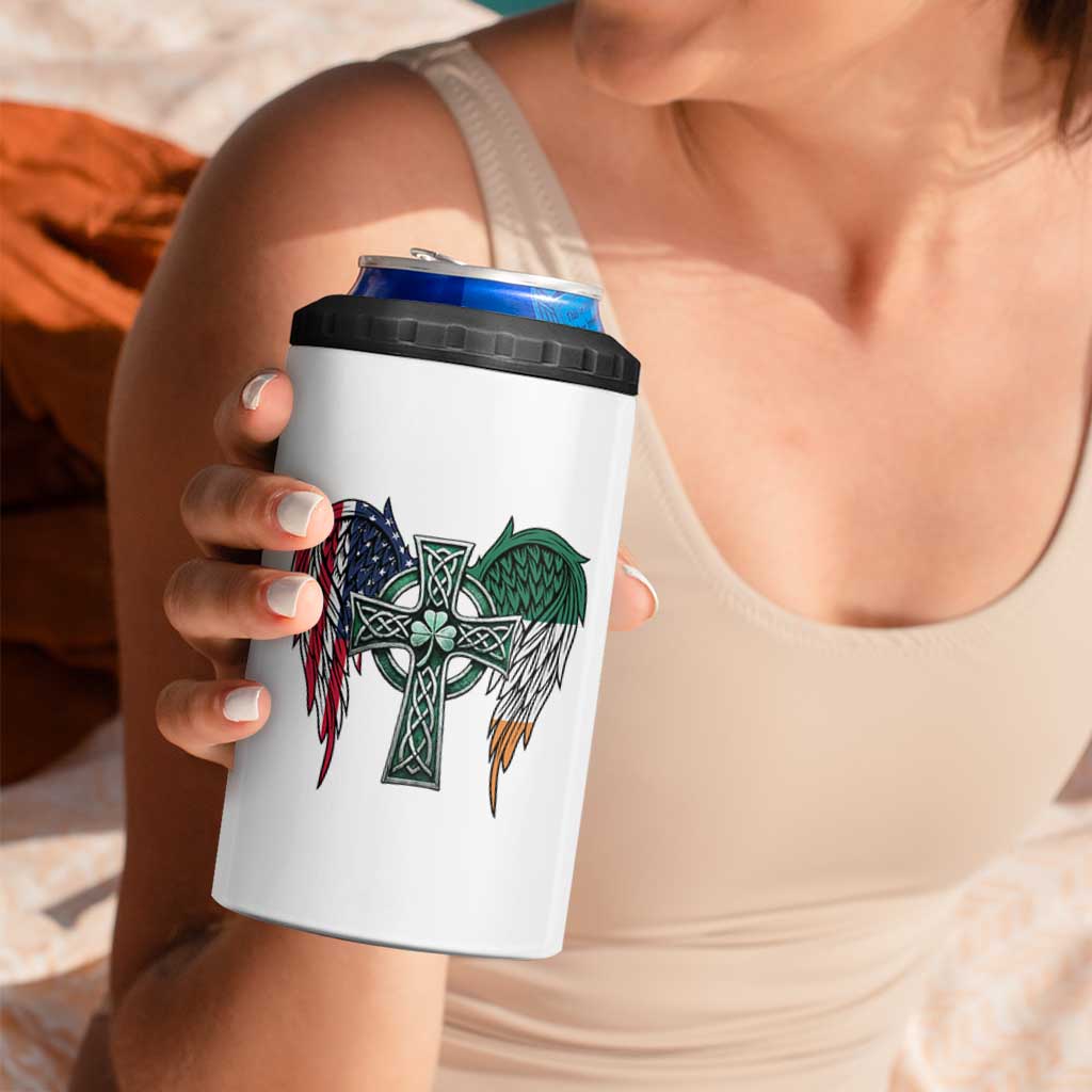 Patriotic Irish American Cross 4 in 1 Can Cooler Tumbler St Patricks Day Religious Gift