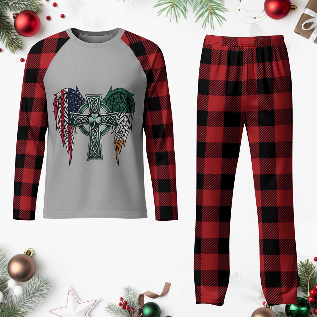 Patriotic Irish American Cross Plaid Pajama Set St Patricks Day Religious Gift