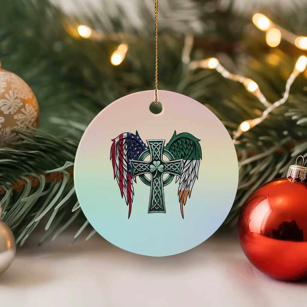 Patriotic Irish American Cross Ceramic Ornament St Patricks Day Religious Gift