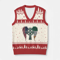 Patriotic Irish American Cross V-Neck Knit Sweater Vest St Patricks Day Religious Gift