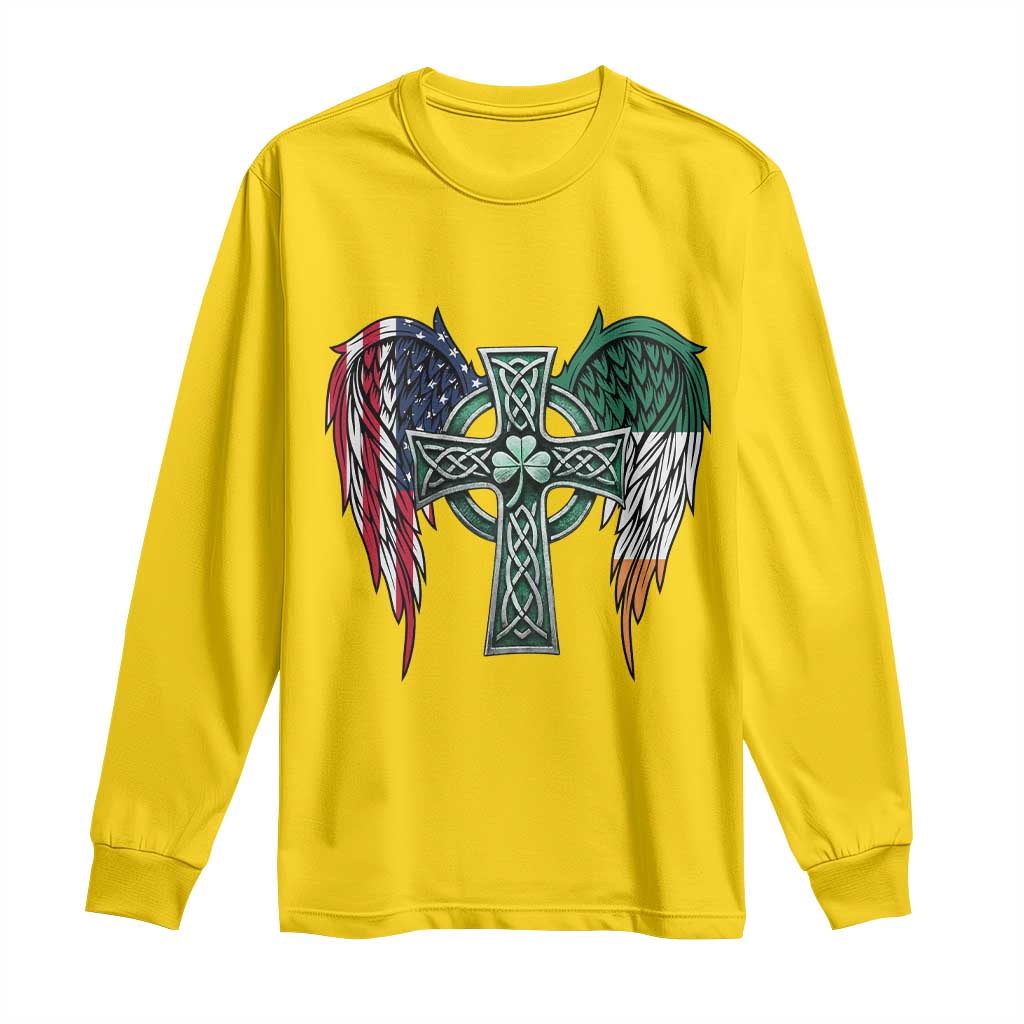 Patriotic Irish American Cross Long Sleeve Shirt St Patricks Day Religious Gift