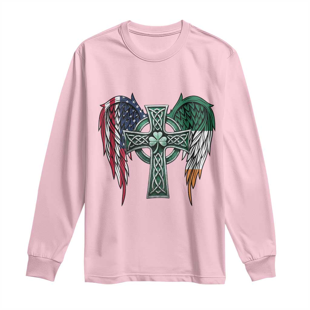 Patriotic Irish American Cross Long Sleeve Shirt St Patricks Day Religious Gift