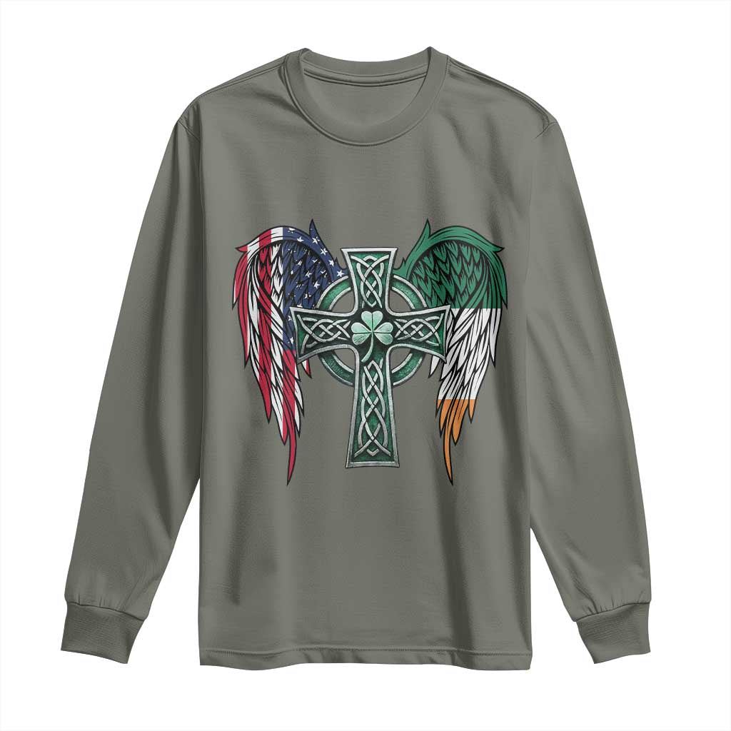 Patriotic Irish American Cross Long Sleeve Shirt St Patricks Day Religious Gift