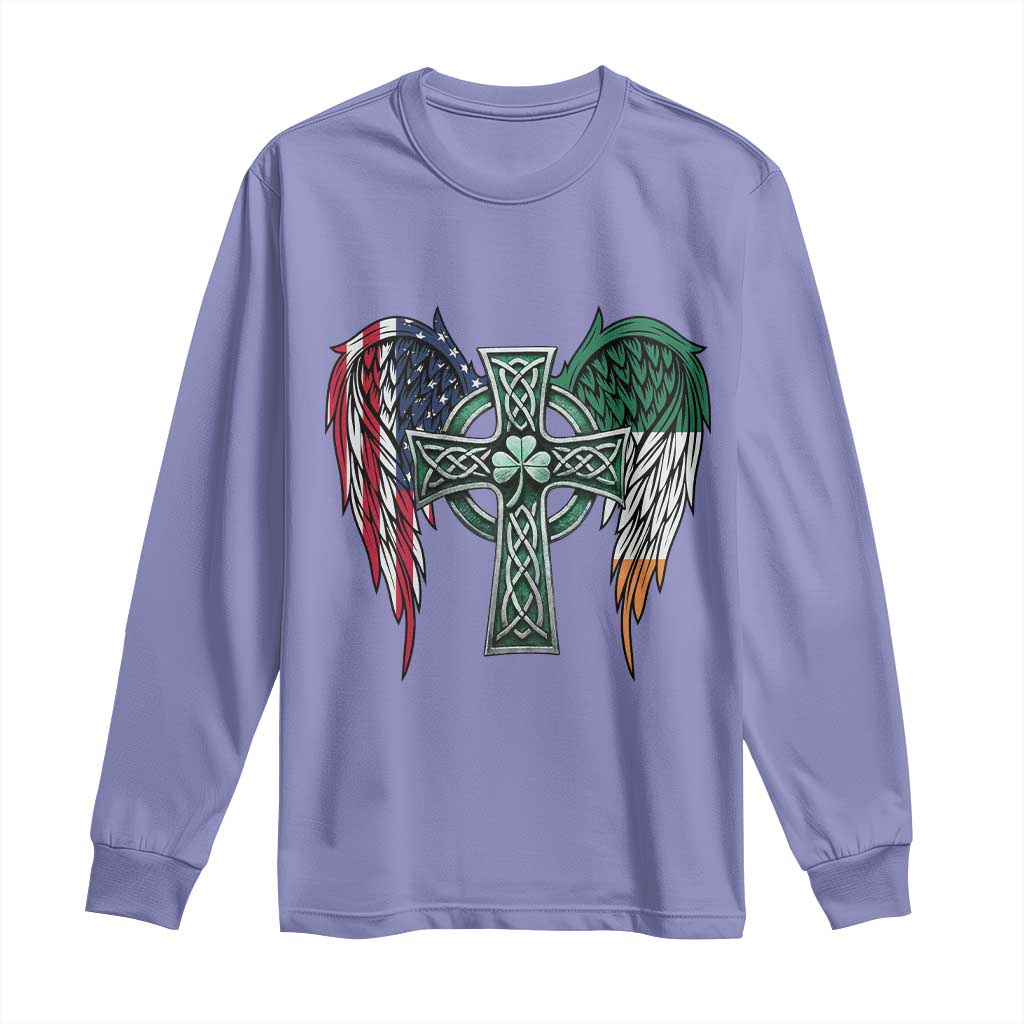 Patriotic Irish American Cross Long Sleeve Shirt St Patricks Day Religious Gift