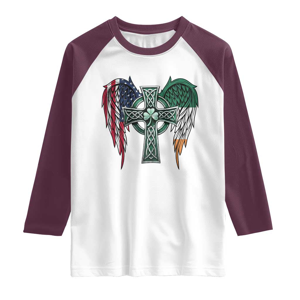 Patriotic Irish American Cross Raglan Shirt St Patricks Day Religious Gift
