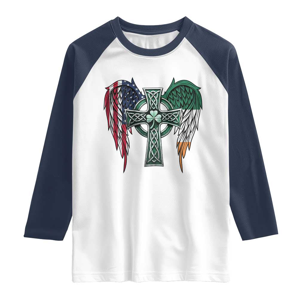 Patriotic Irish American Cross Raglan Shirt St Patricks Day Religious Gift