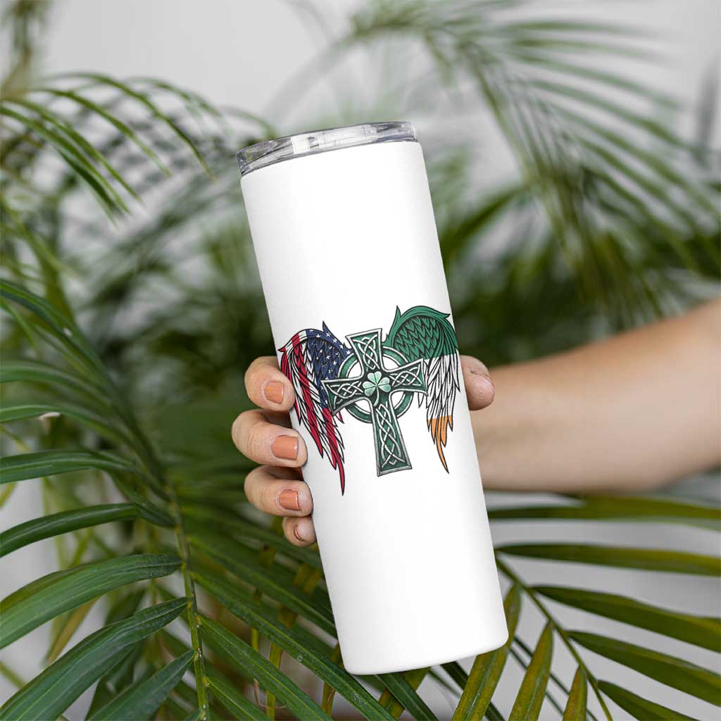 Patriotic Irish American Cross Skinny Tumbler St Patricks Day Religious Gift