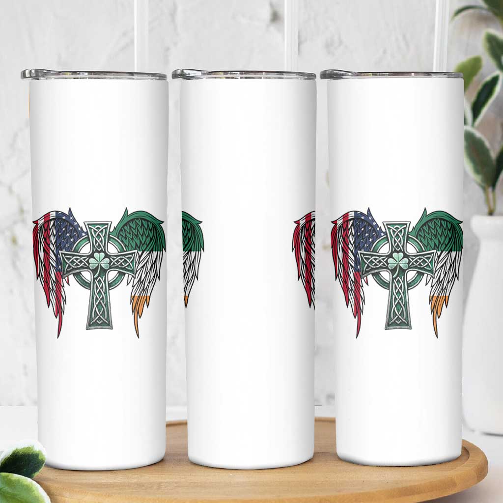 Patriotic Irish American Cross Skinny Tumbler St Patricks Day Religious Gift