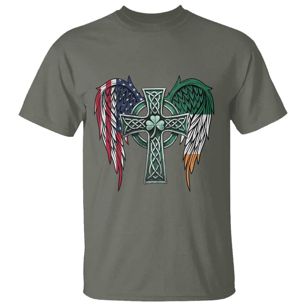 Patriotic Irish American Cross T Shirt St Patricks Day Religious Gift
