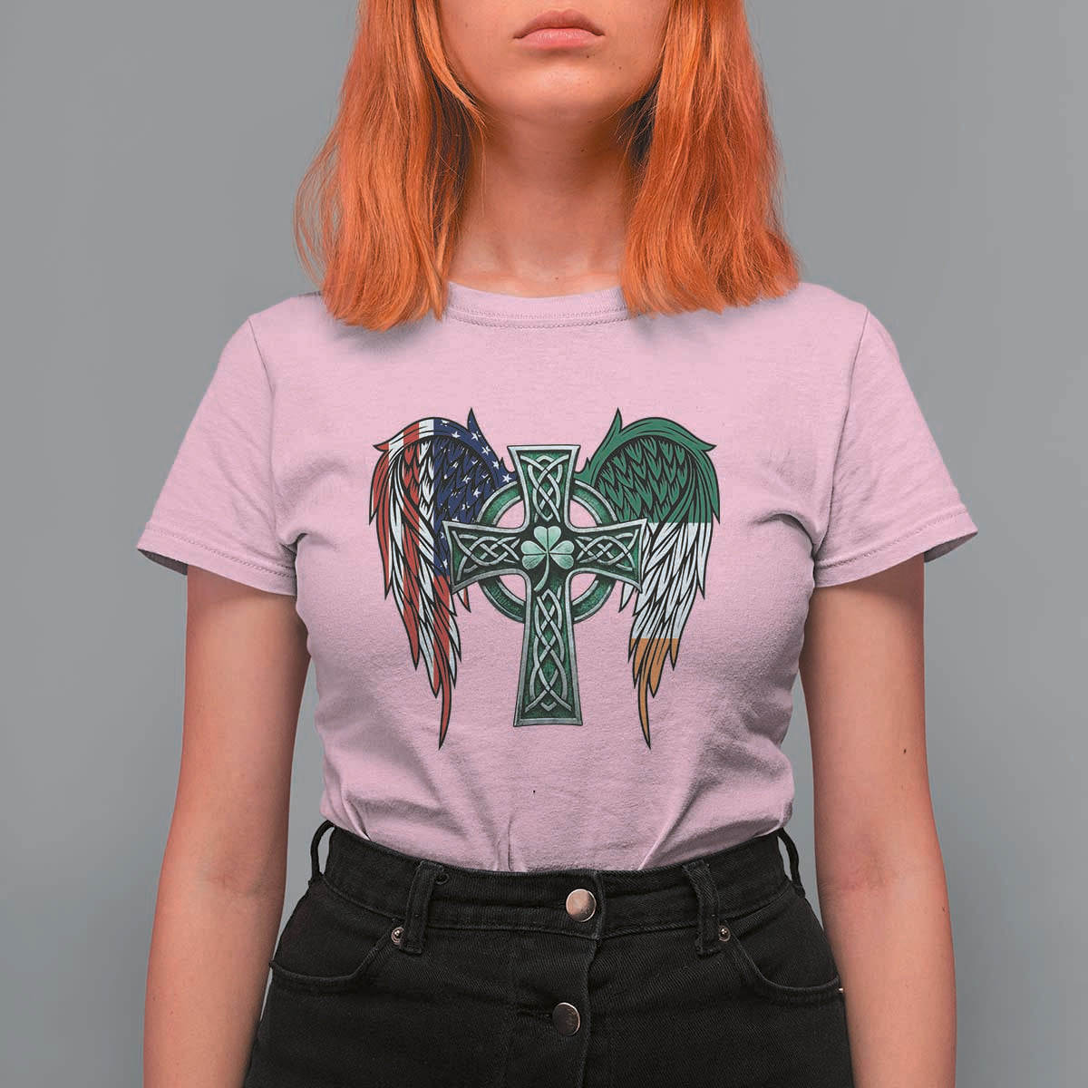 Patriotic Irish American Cross T Shirt For Women St Patricks Day Religious Gift