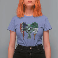 Patriotic Irish American Cross T Shirt For Women St Patricks Day Religious Gift