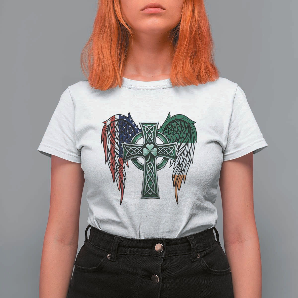 Patriotic Irish American Cross T Shirt For Women St Patricks Day Religious Gift