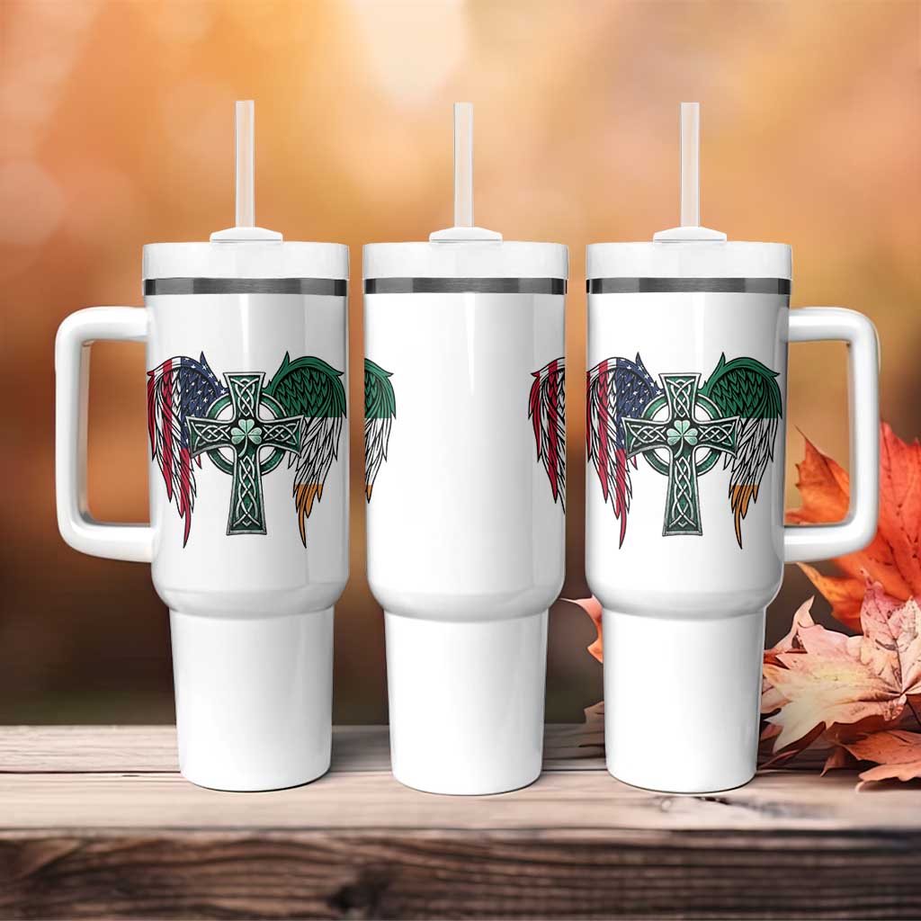 Patriotic Irish American Cross Tumbler With Handle St Patricks Day Religious Gift