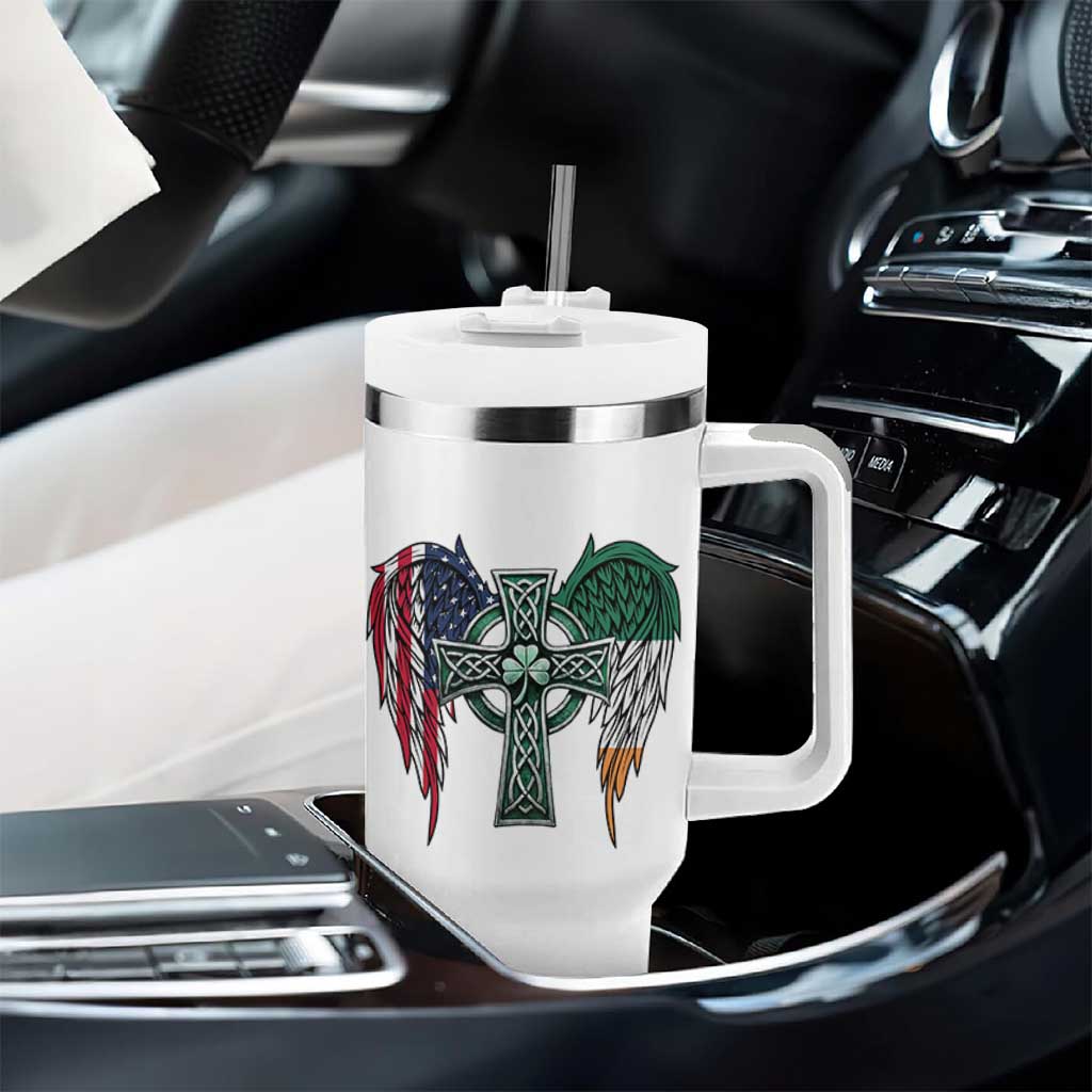 Patriotic Irish American Cross Tumbler With Handle St Patricks Day Religious Gift