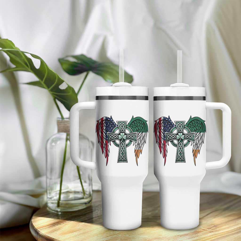 Patriotic Irish American Cross Tumbler With Handle St Patricks Day Religious Gift
