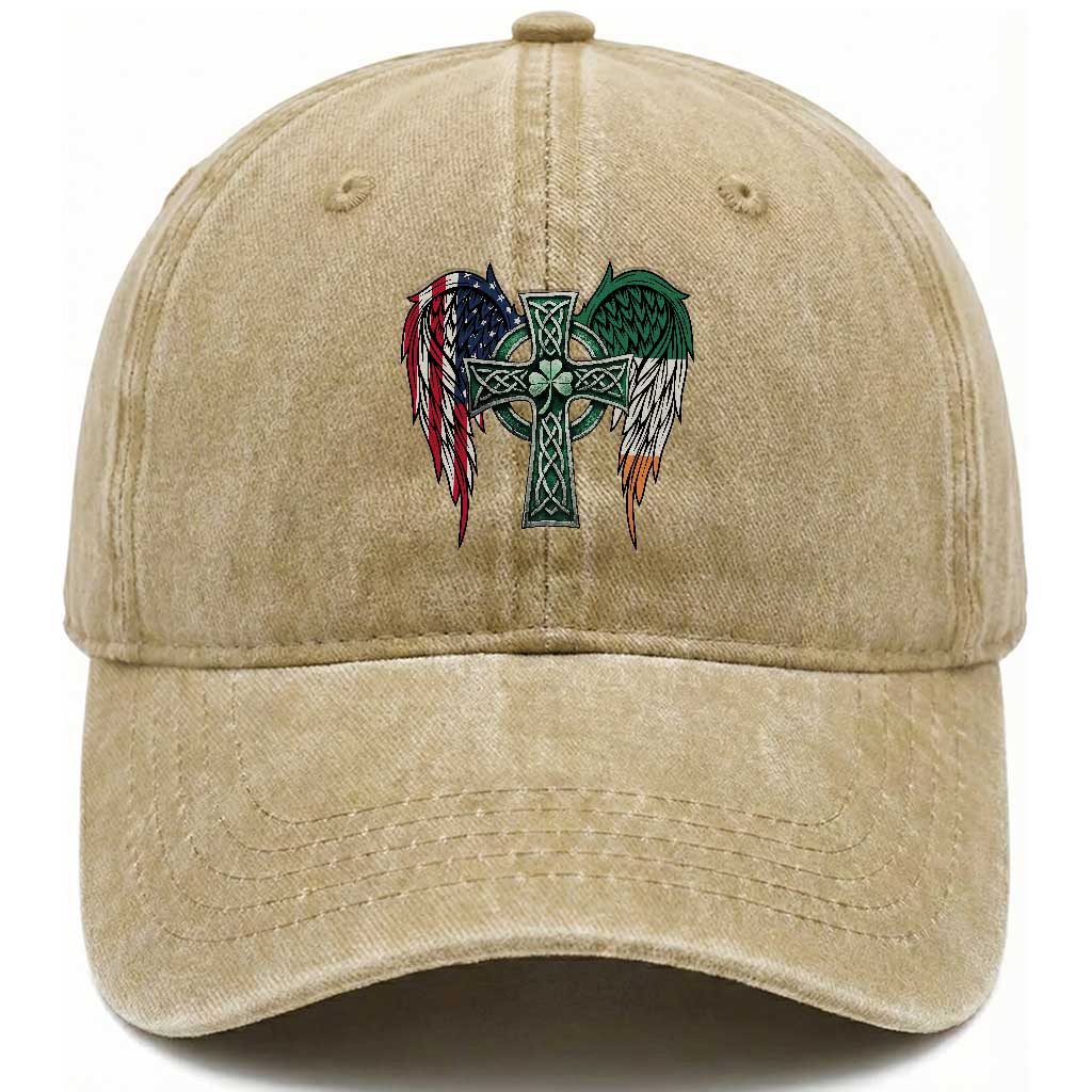Patriotic Irish American Cross Washed Cotton Baseball Cap St Patricks Day Religious Gift