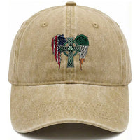 Patriotic Irish American Cross Washed Cotton Baseball Cap St Patricks Day Religious Gift
