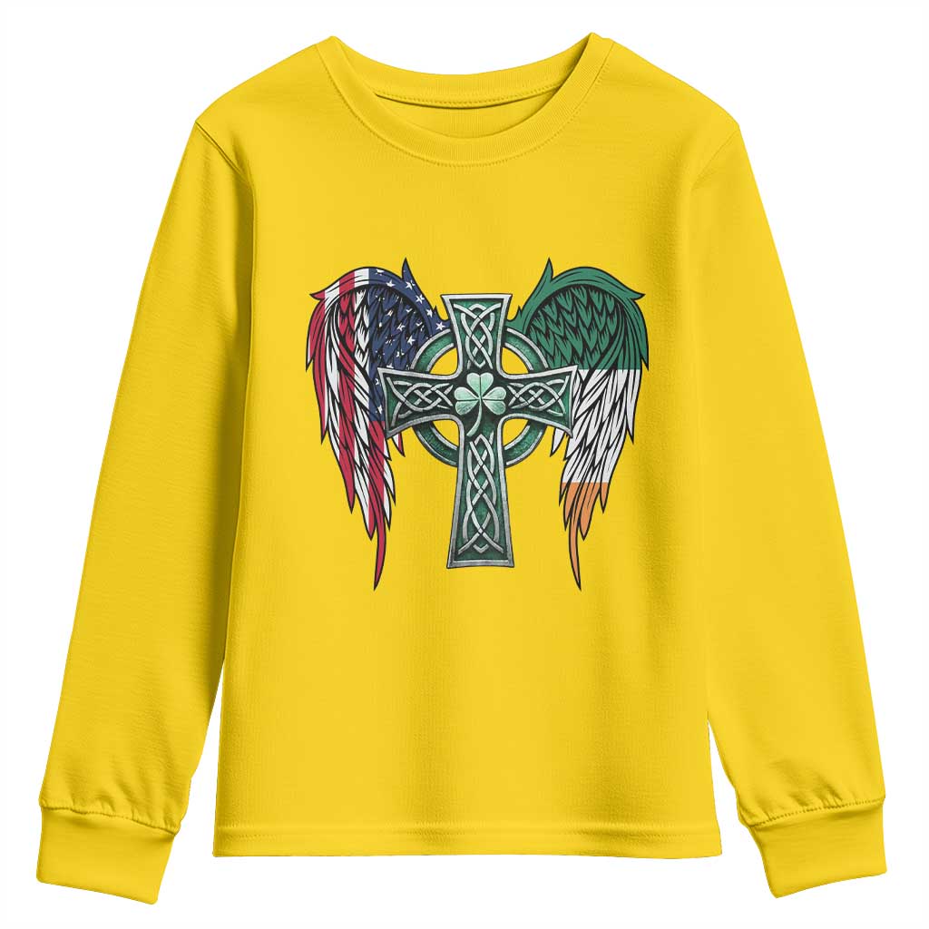 Patriotic Irish American Cross Youth Sweatshirt St Patricks Day Religious Gift
