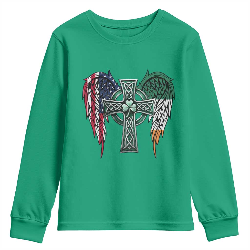 Patriotic Irish American Cross Youth Sweatshirt St Patricks Day Religious Gift