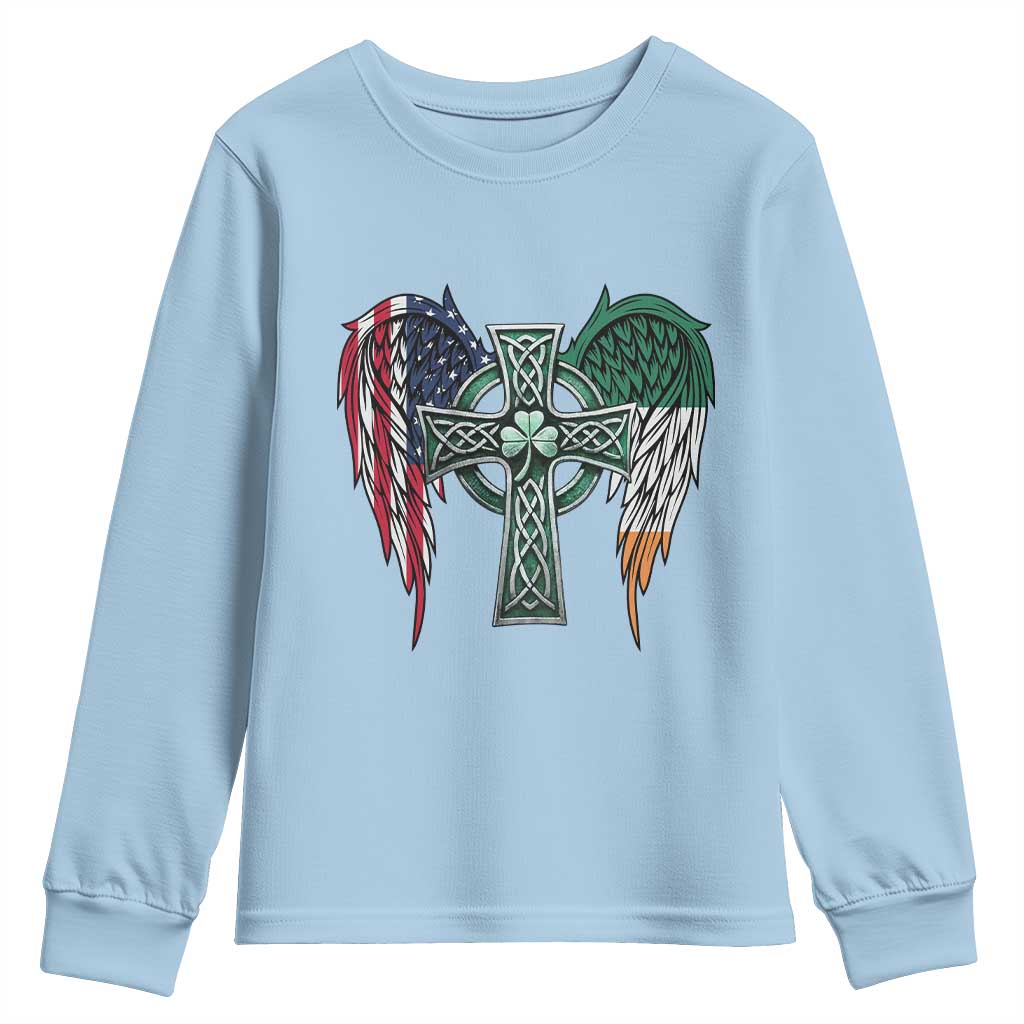 Patriotic Irish American Cross Youth Sweatshirt St Patricks Day Religious Gift